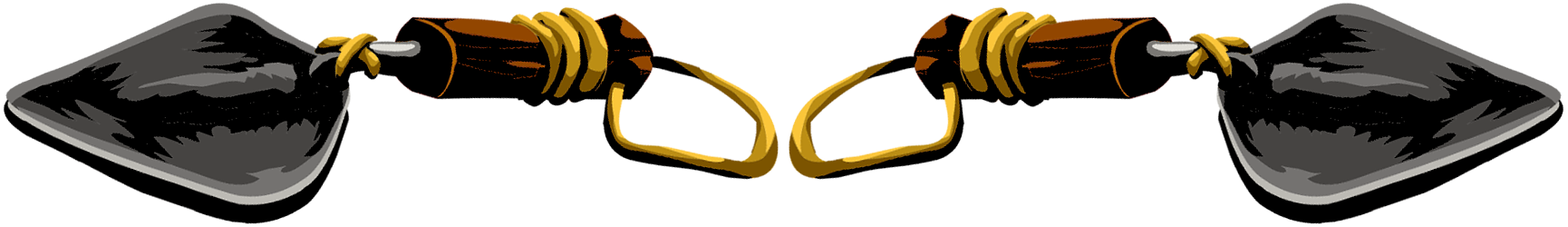Spade Spacer Wide Two drawn garden spades with the handles facing one another.